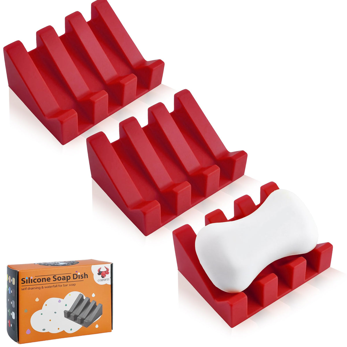 Self Draining Soap Dish Holder,Silicone Soap Dish,for Bathroom,Kitchen, Sponges,Can Extend Soap Life,Keep Soap Bars Dry and Easy Cleaning (White,1-Pack)