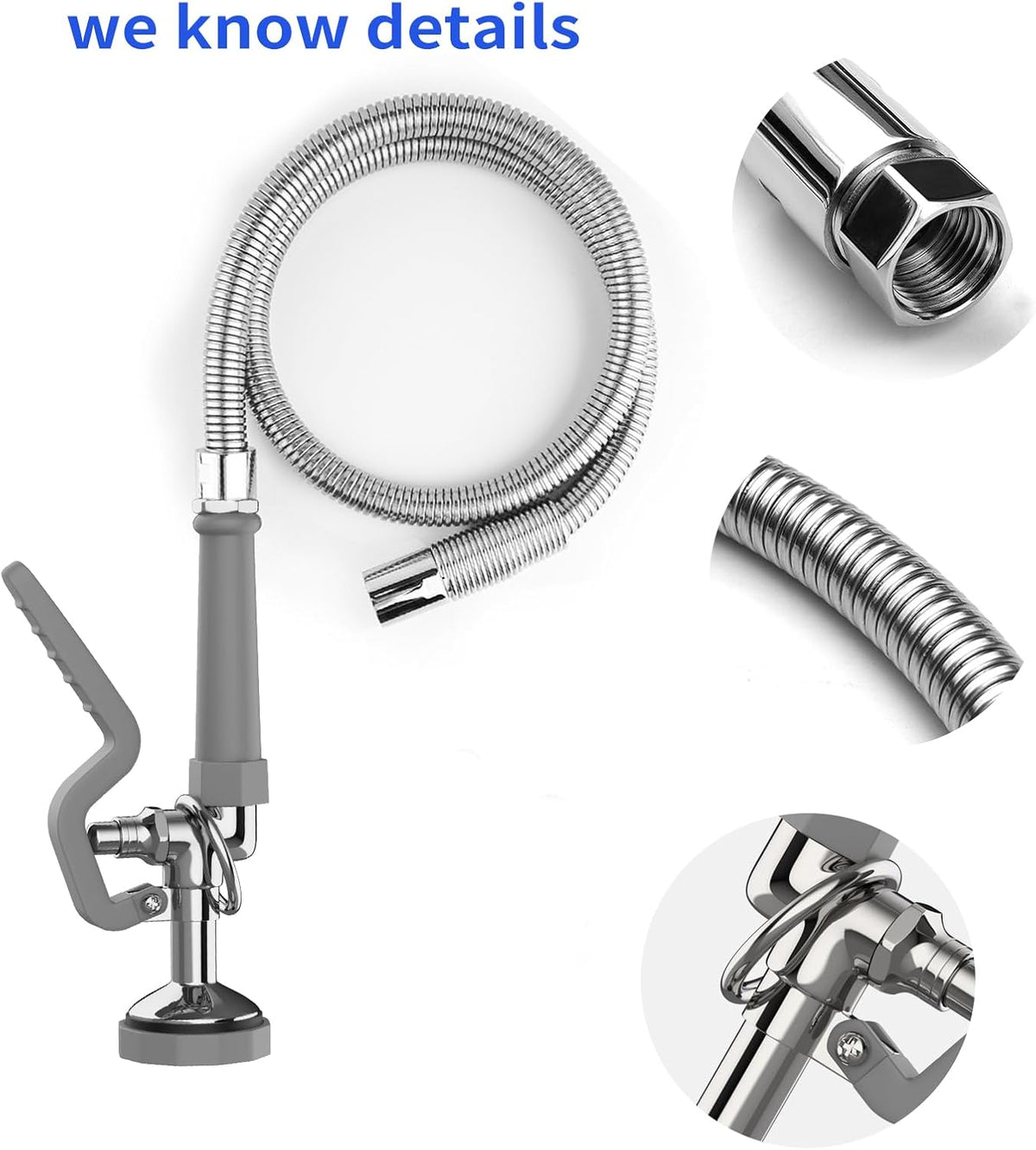 Pre Rinse Spray Valve with 45” Stainless-Steel Hose,1.42 GPM Pre Rinse Sprayer Commercial Sink Sprayer with Ergonomic Handle Commercial Faucet Parts,Fit for Dish Washing Spray (Gray)