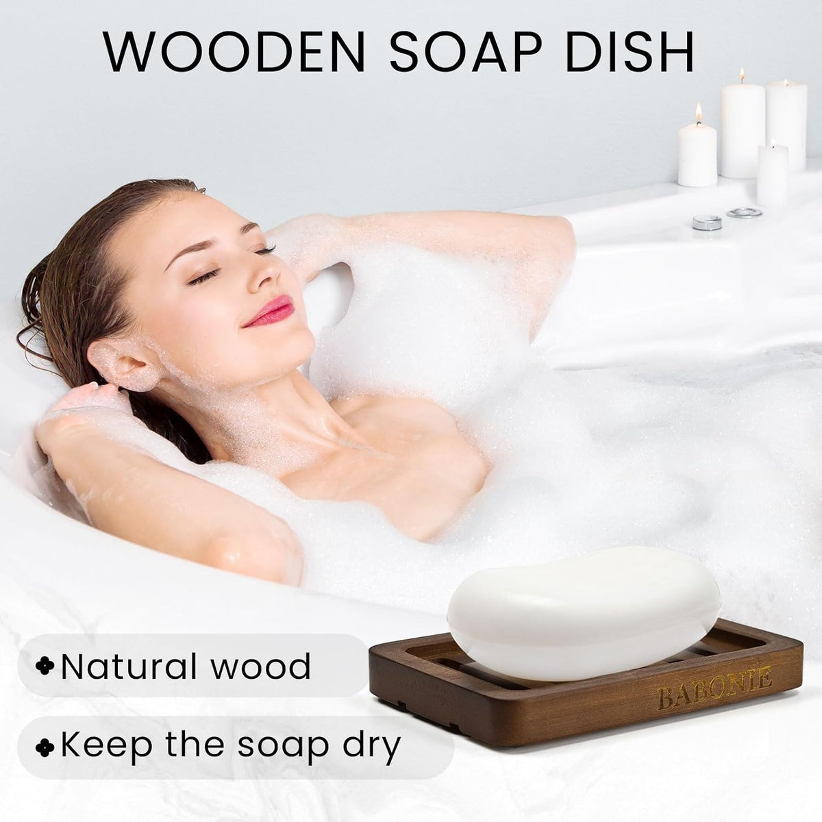 2 Pack FSC Bamboo Soap Dish, Slotted Self-Draining Bar Soap Holder
