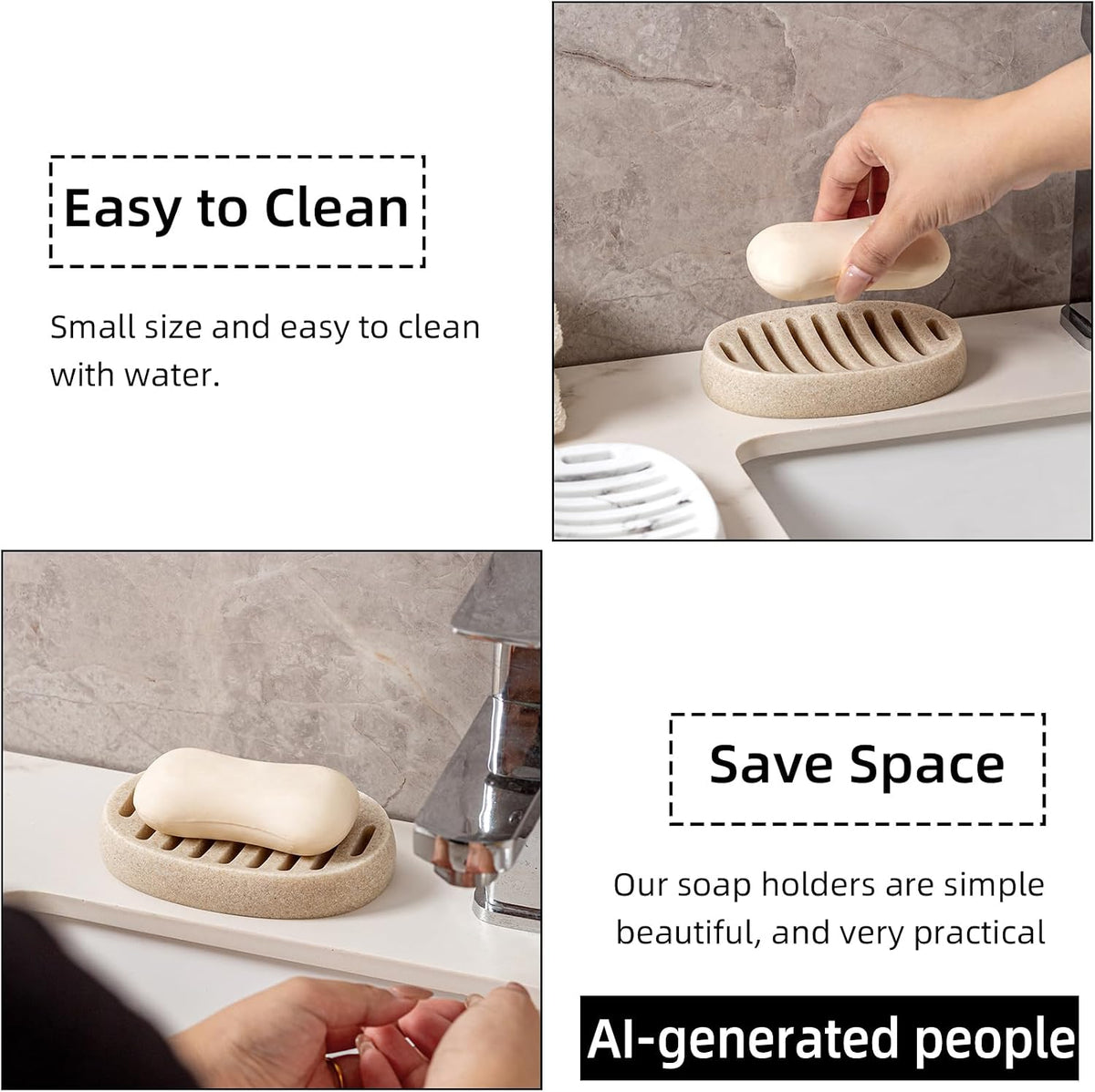 Soap Dish, Simple Oval Bar Soap Holders, Self Draining, Beige