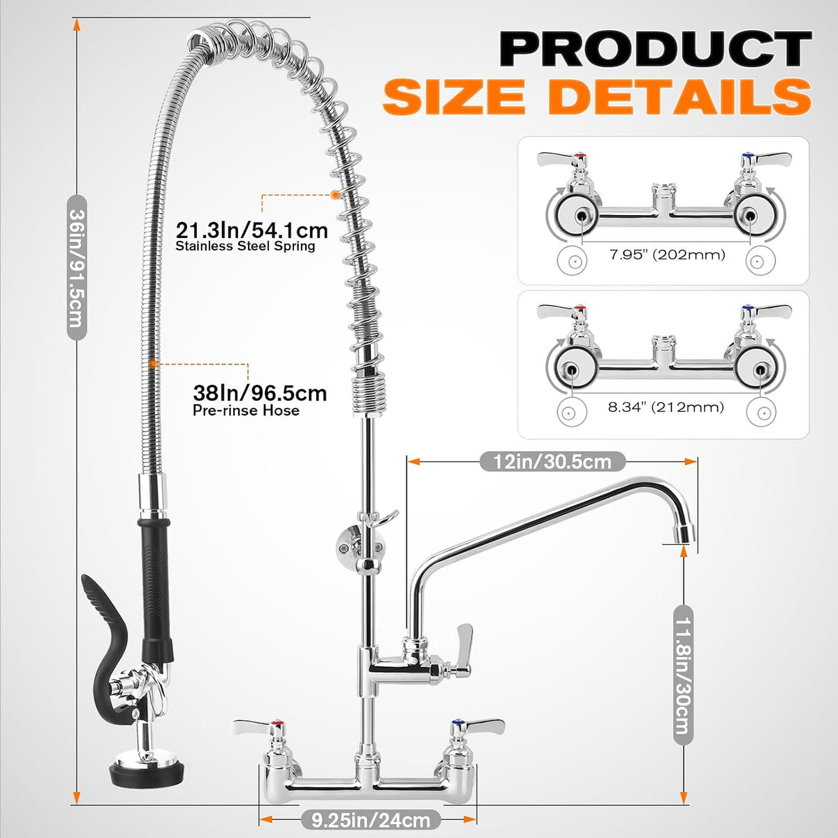 36" Height Commercial Faucet with Sprayer Commercial Sink Faucet