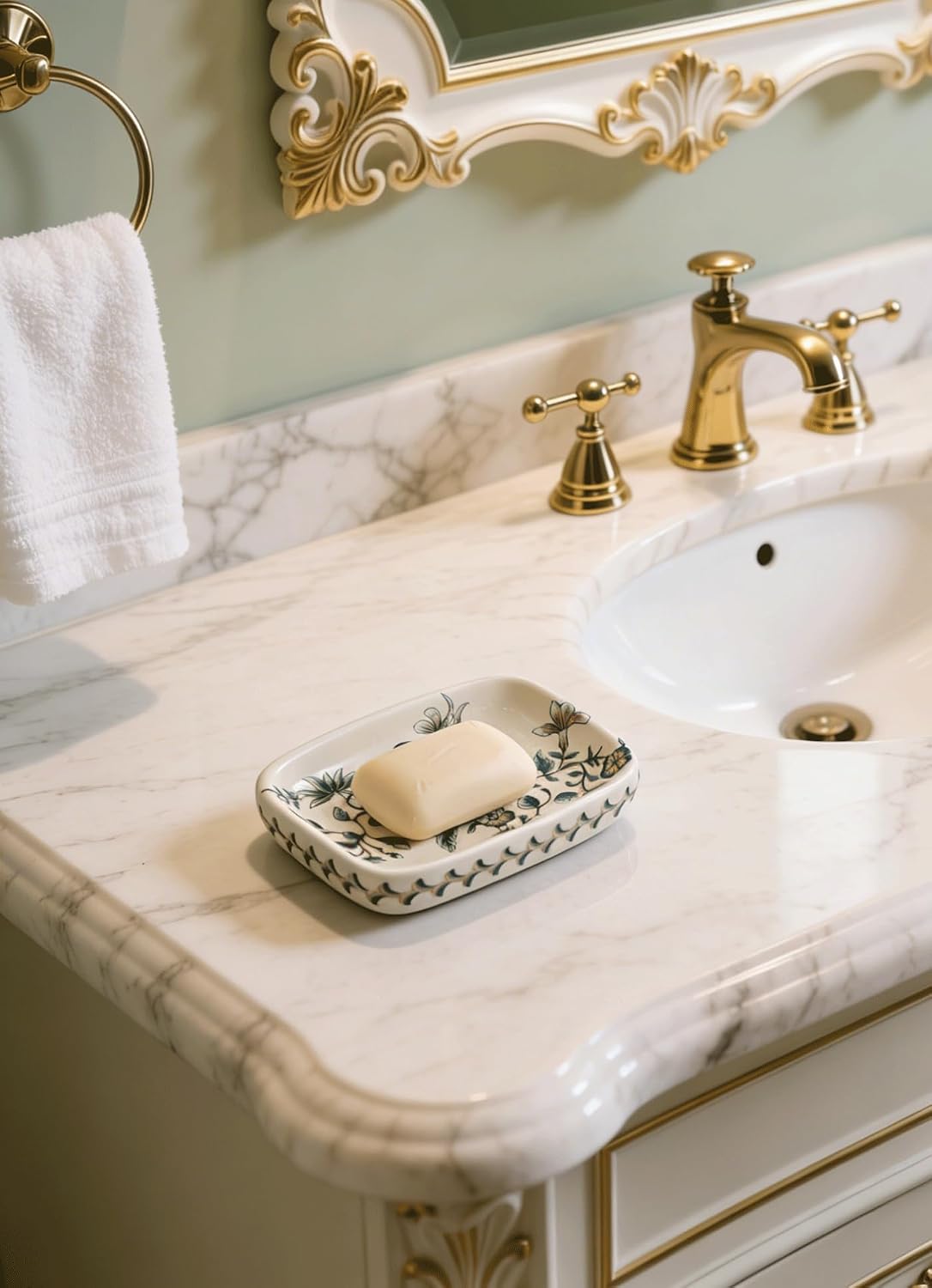 Kelake Ceramic Soap Dish, Ice Crack Ceramic Bird and Flower Pattern Soap Dish Holder for Bathroom, Creative Porcelain Shower Soap Tray Box Bath Accessories with Two Drain Holes