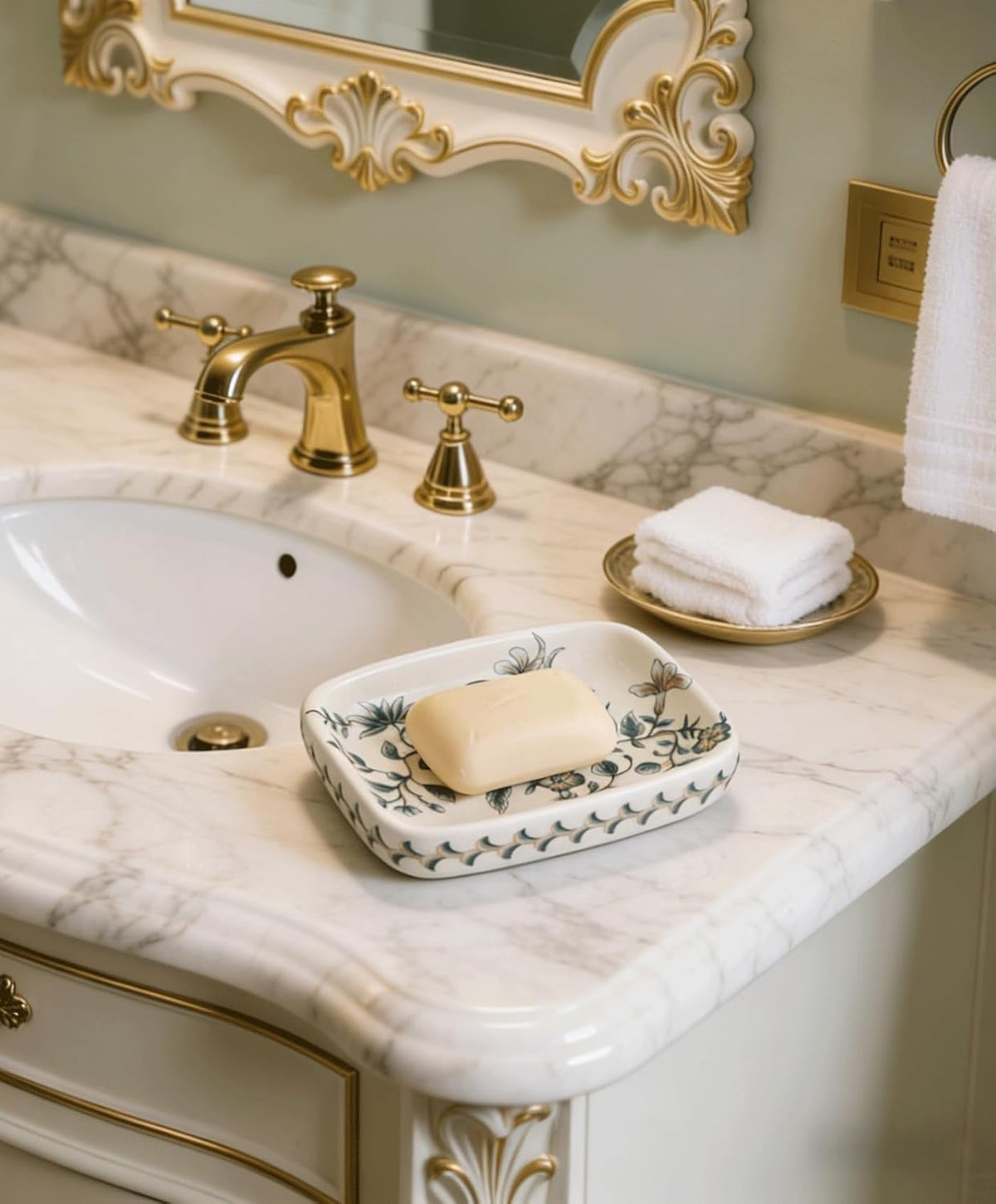 Kelake Ceramic Soap Dish, Ice Crack Ceramic Bird and Flower Pattern Soap Dish Holder for Bathroom, Creative Porcelain Shower Soap Tray Box Bath Accessories with Two Drain Holes