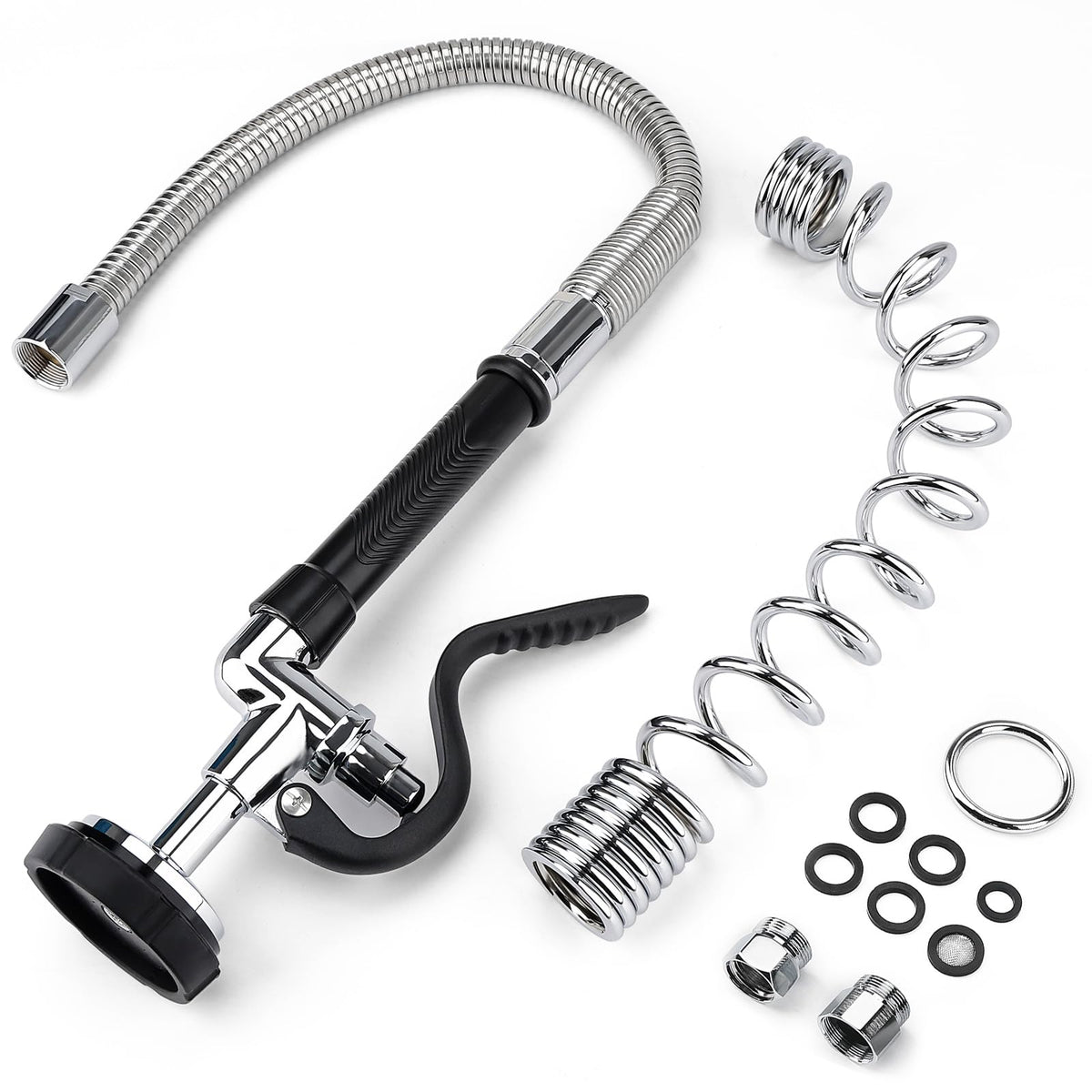 Spray Valve with 20" Flexible Stainless Steel Hose & Pre-Rinse Overhead Spring, Commercial Faucet Flexible Hose with Spray Head Replacement Kit For 20" 21" 25" 27" Height Comercial Sink Faucet