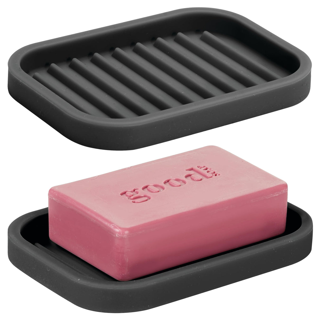 iDesign Silicone Soap Dish, Gray, Rectangular, 5" x 3.5" x 5"