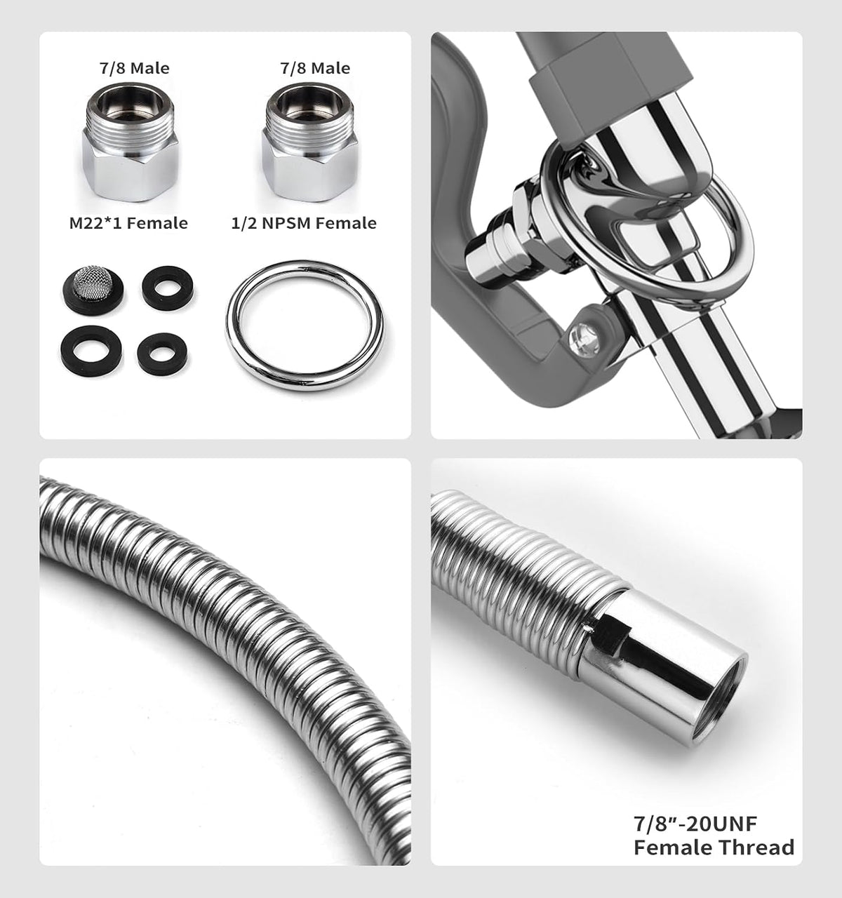 Pre Rinse Spray Valve with 45” Stainless-Steel Hose,1.42 GPM Pre Rinse Sprayer Commercial Sink Sprayer with Ergonomic Handle Commercial Faucet Parts,Fit for Dish Washing Spray (Gray)