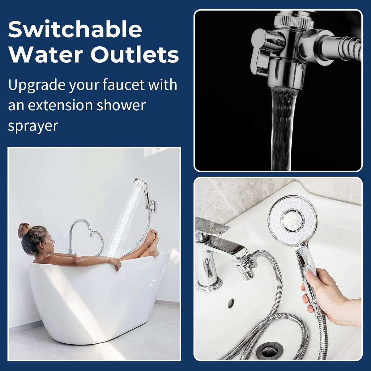 KLLEYNA Shower Head Hose Sink Tub Faucet Attachment,ON/OFF Sprayer Dog Wash