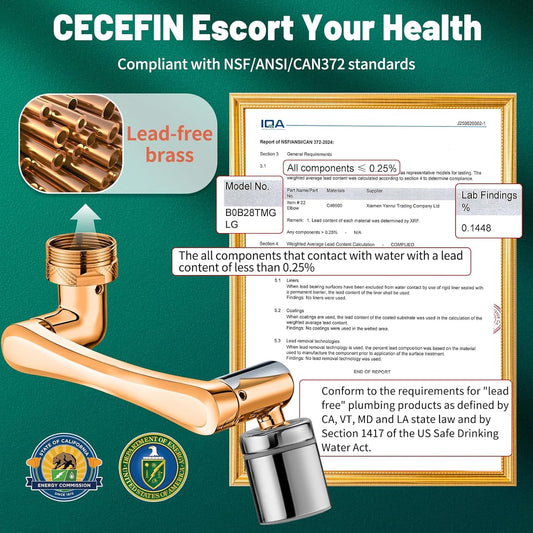 Patented CECEFIN Swivel Faucet Extender Sink Aerator NSF/ANSI 372 Standard