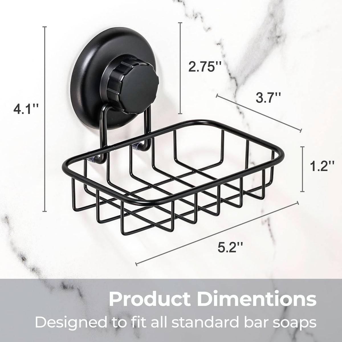 HASKO 2 Pack Suction Cup Soap Dish for Shower Wall, Rustproof Stainless Steel, Shower Soap Holder with Hooks, Includes Optional No Drill Adhesive Mount for Bathroom, 2 Soap Savers, Black