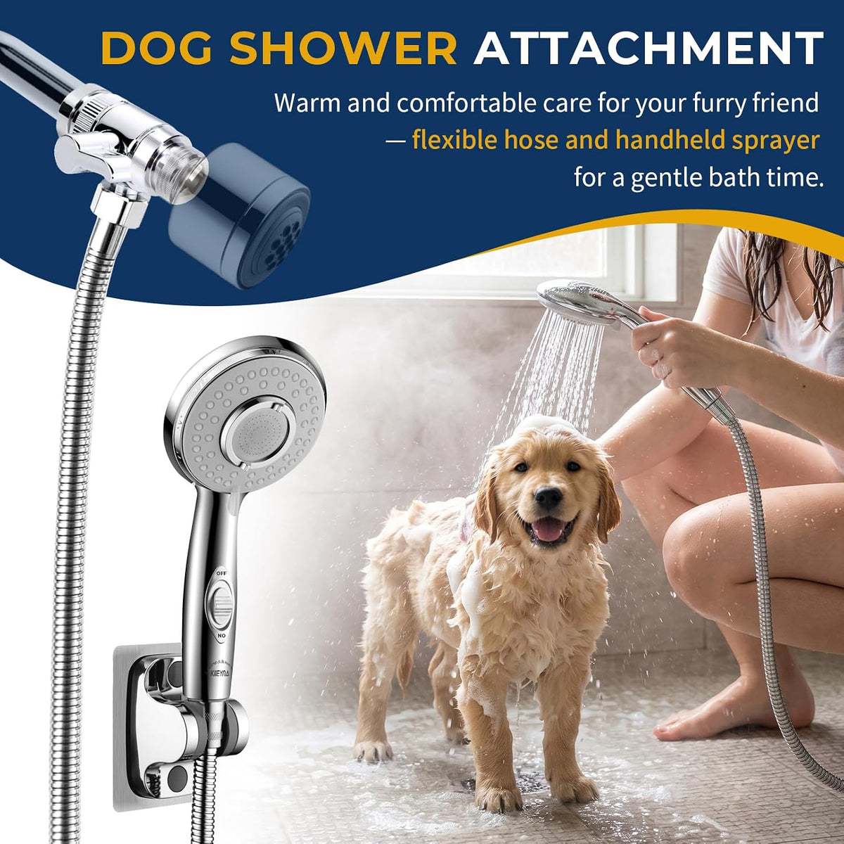 KLLEYNA Shower Head Hose Sink Tub Faucet Attachment,ON/OFF Sprayer Dog Wash