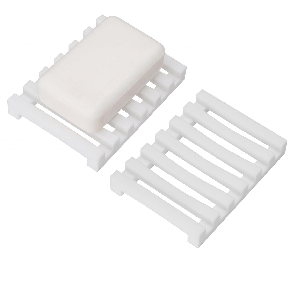 Slotted Silicone Soap Dish 2 Pcs, Self Draining Soap Holder with Raised Bar Design, Non Slip Soap Saver Tray, Quick Dry Soap Dish for Bathroom Kitchen Sink Shower, Black & White