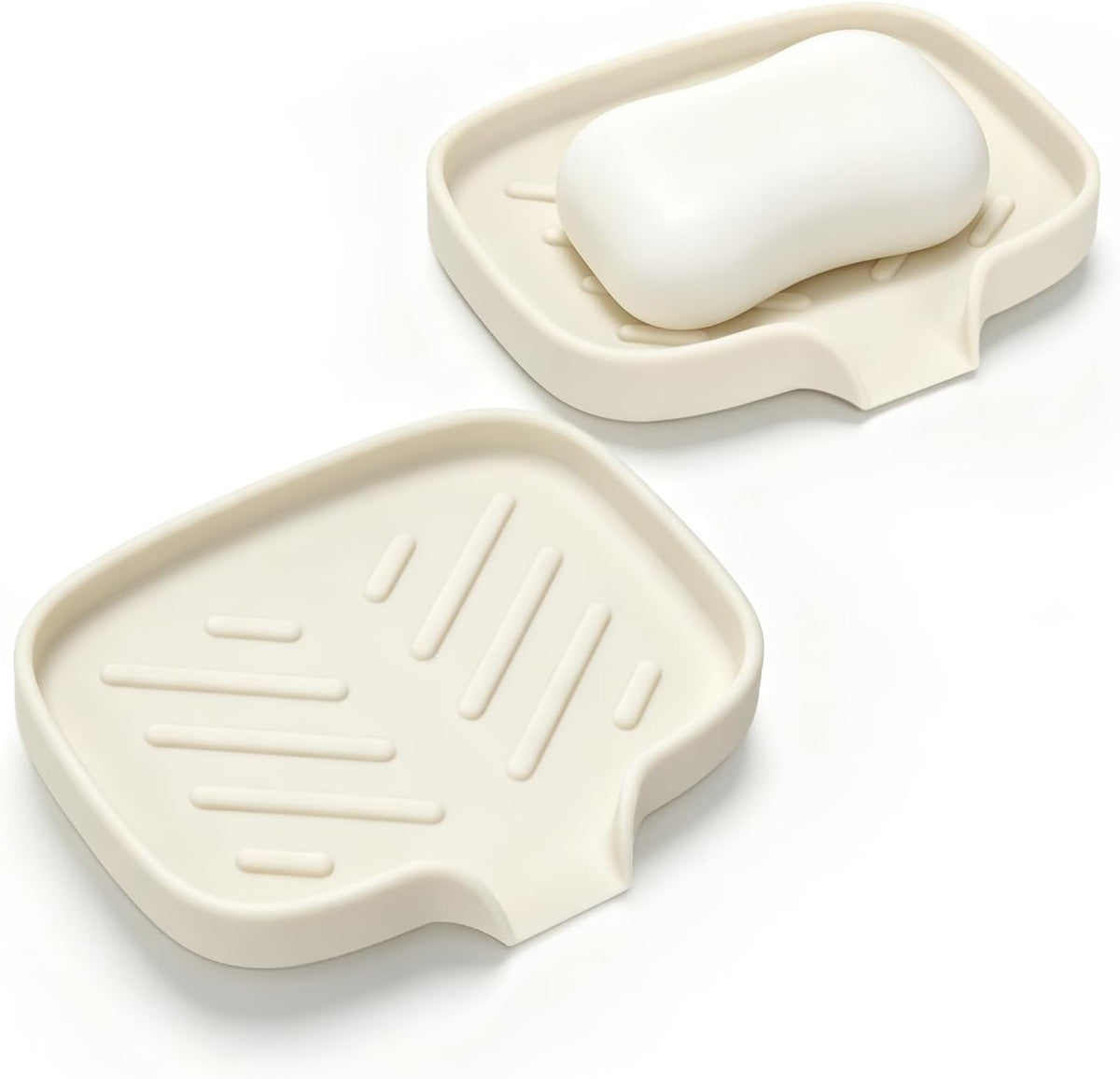 2PCS Silicone Soap Dish with Drain Spout for Shower Bathroom Kitchen