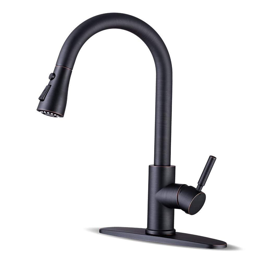 WEWE Pull-Down Kitchen Faucet, 3-Mode Sprayer, Brushed Nickel, High Arc