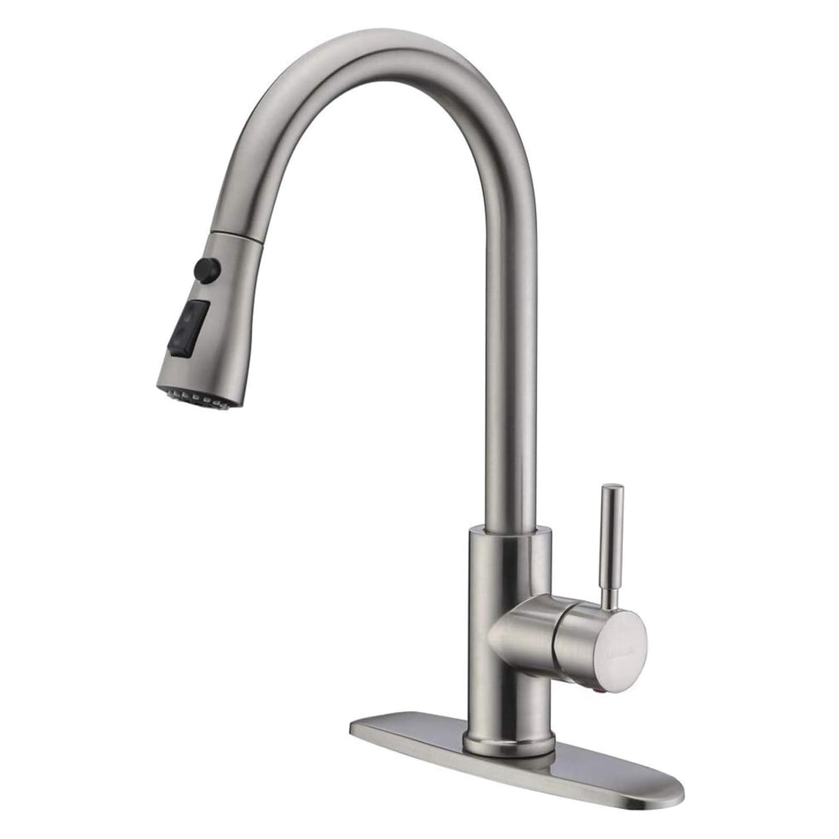 WEWE Pull-Down Kitchen Faucet, 3-Mode Sprayer, Brushed Nickel, High Arc