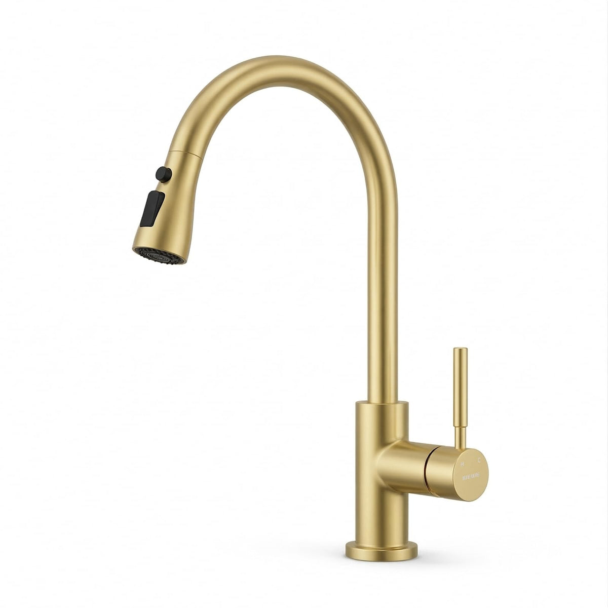 WEWE Pull-Down Kitchen Faucet, 3-Mode Sprayer, Brushed Nickel, High Arc