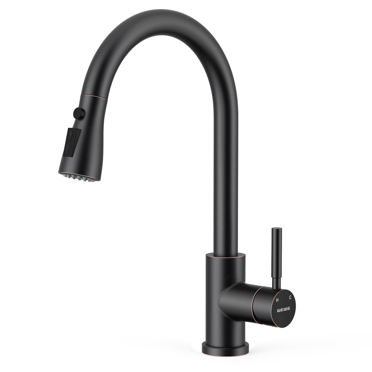WEWE Pull-Down Kitchen Faucet, 3-Mode Sprayer, Brushed Nickel, High Arc