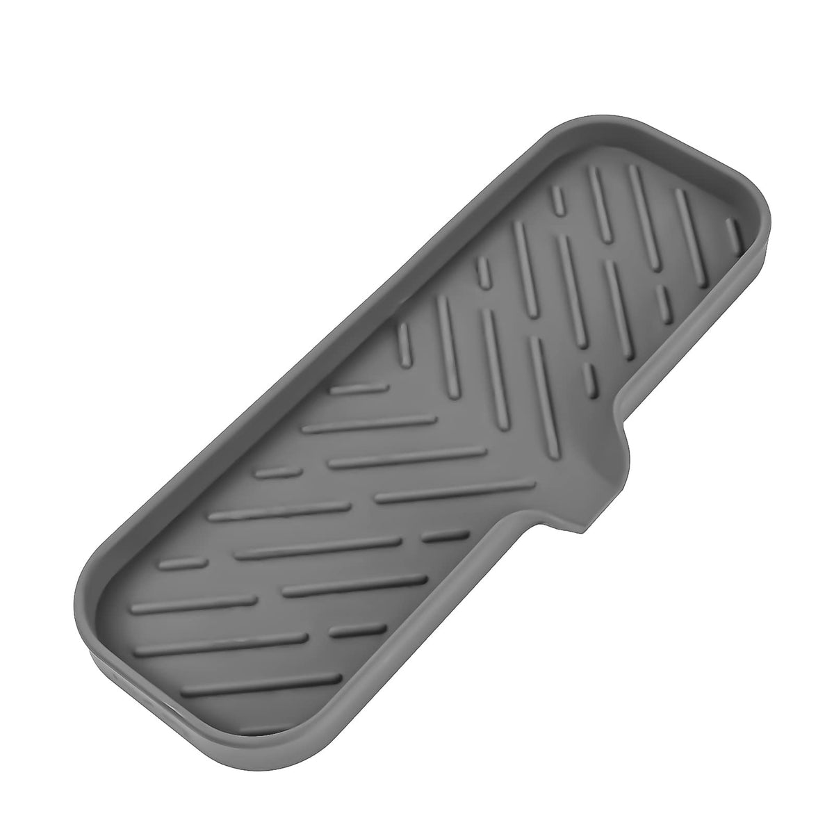 MicoYang Silicone Soap Dish with Drain Spout, Self-Draining Sink Organizer Tray for Bathroom and Kitchen, Sponges, Dispensers and Soap Holder, Non-Slip and Dishwasher Safe, Grey (Compact, 4.9"×3.2")