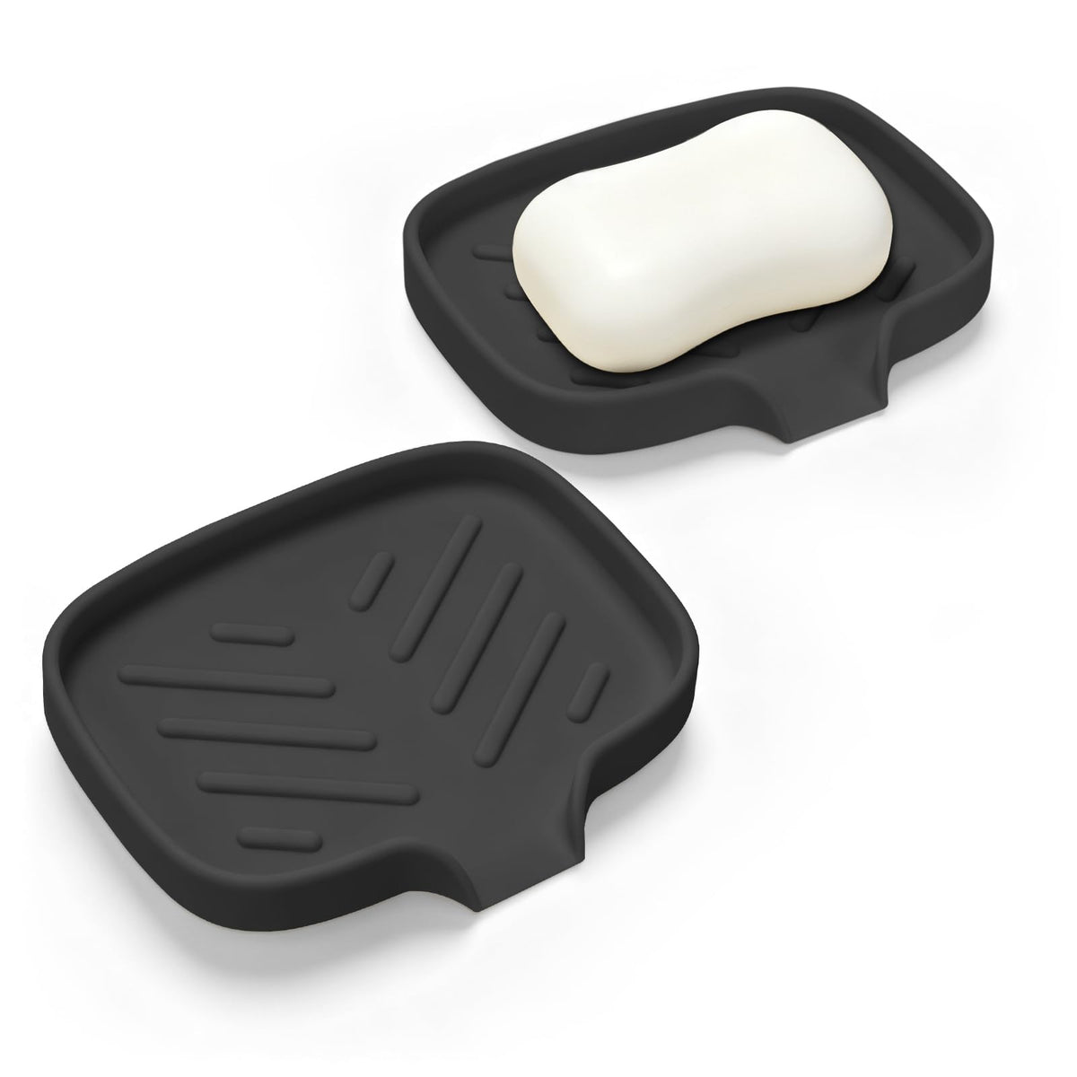 2PCS Silicone Soap Dish with Drain Spout for Shower Bathroom Kitchen