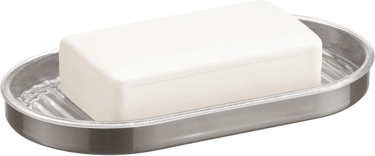iDesign Soap Dish Holder for Bar Soap, Clear/Brushed Nickel