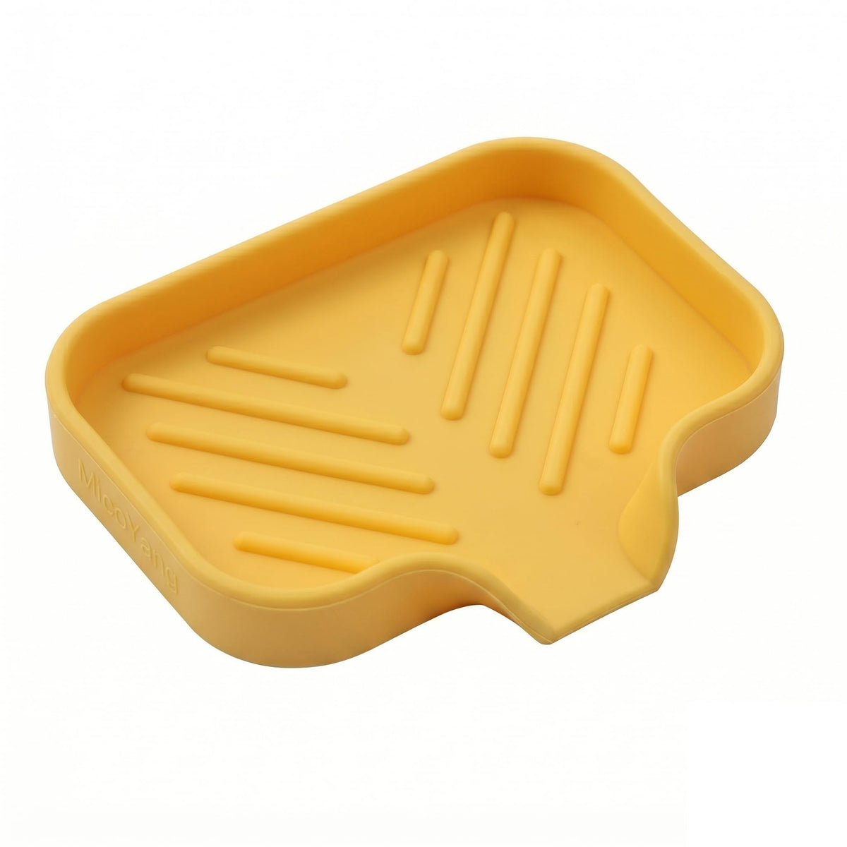 MicoYang Silicone Soap Dish with Drain Spout, Self-Draining Sink Organizer Tray for Bathroom and Kitchen, Sponges, Dispensers and Soap Holder, Non-Slip and Dishwasher Safe, Grey (Compact, 4.9"×3.2")