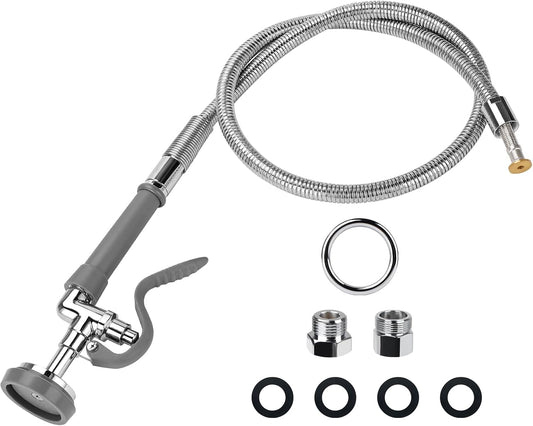 Pre Rinse Spray Valve with 60'' Stainless Hose Commercial Sink Faucet with Sprayer Nozzle Head with Flexible Hose Replacement Kit for Dishwasher Restaurant Wall Mount Kitchen Industrial- Gray