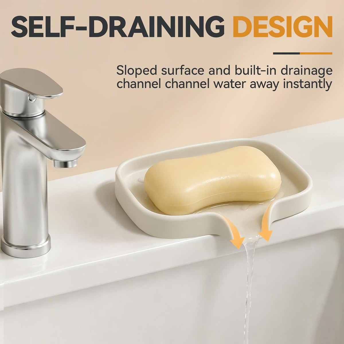 2PCS Silicone Soap Dish with Drain Spout for Shower Bathroom Kitchen