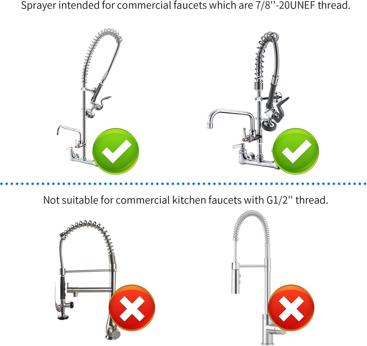 Pre Rinse Sprayer Commercial Sink Sprayer Head Spray Valve,1.42GPM Restaurant Sink Dish Spray with Handle for Commercial Kitchen faucets,Chrome Finished (Grey)