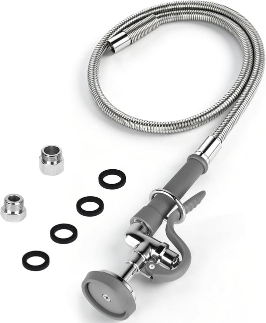 60” Pre Rinse Hose with Sprayer Valve, 1.42 GPM Commercial Sink Sprayer with Stainless-Steel Hose Replacement Kit for Commercial Restaurant Kitchen Faucet - Grey