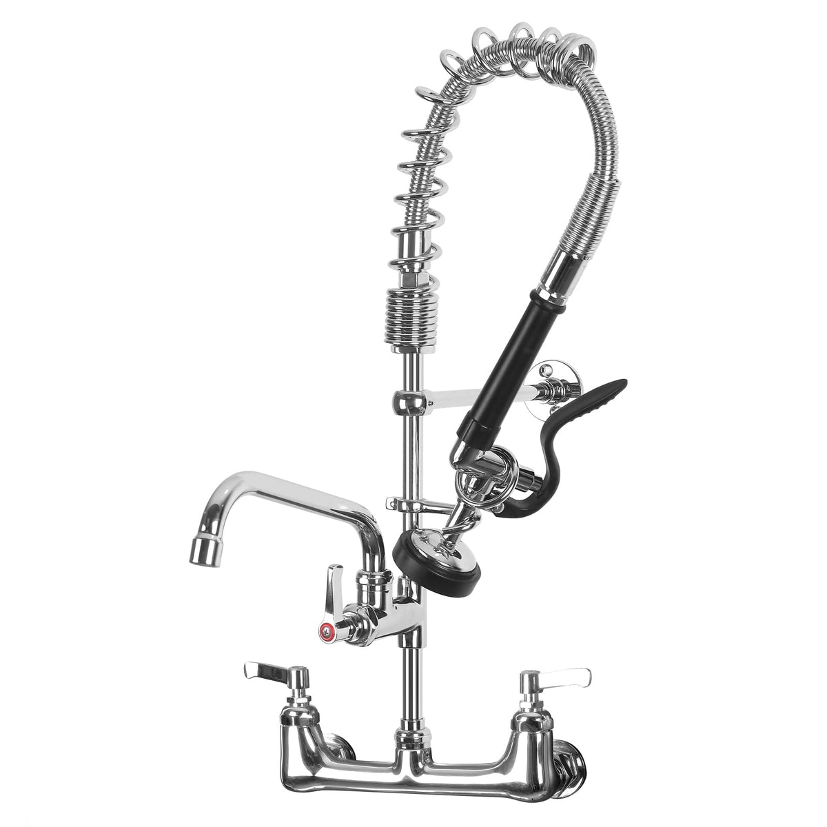 Commercial Sink Faucet with Sprayer for Kitchen: MSTJRY 47" Height Wall Mount Commercial Faucet with Sprayer Fit for 3 Compartment Sink - Polished Chrome 8" Center 12" Swing Spout Pre Rinse Assembly