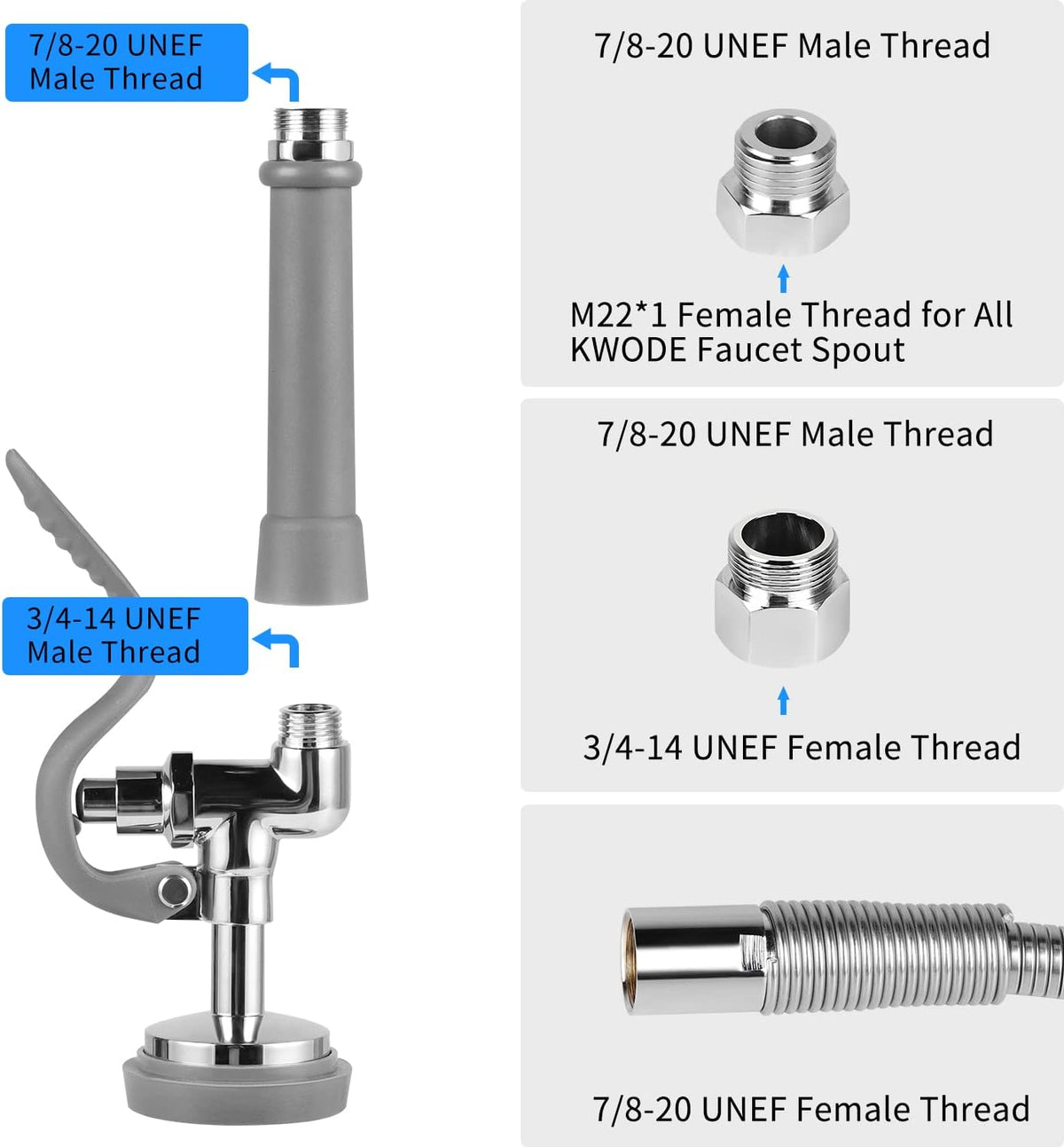 Spray Valve with Pre-Rinse Hose 45”Flexible Stainless Hose with High Pressure Pre Rinse Sprayer Nozzle Head Assembly Kit for Commercial Restaurant Industrial Kitchen Faucet