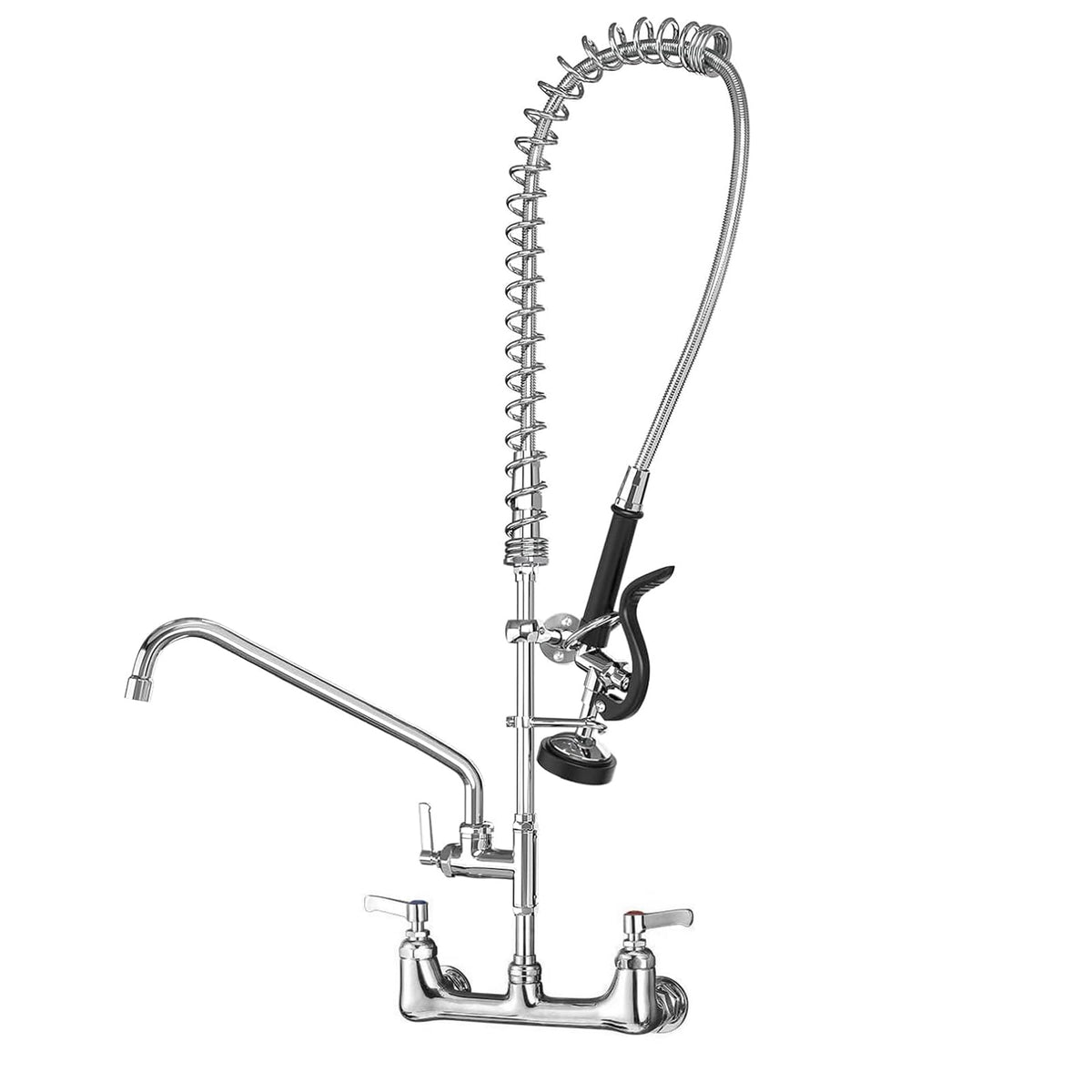 Commercial Sink Faucet with Sprayer for Kitchen: MSTJRY 47" Height Wall Mount Commercial Faucet with Sprayer Fit for 3 Compartment Sink - Polished Chrome 8" Center 12" Swing Spout Pre Rinse Assembly