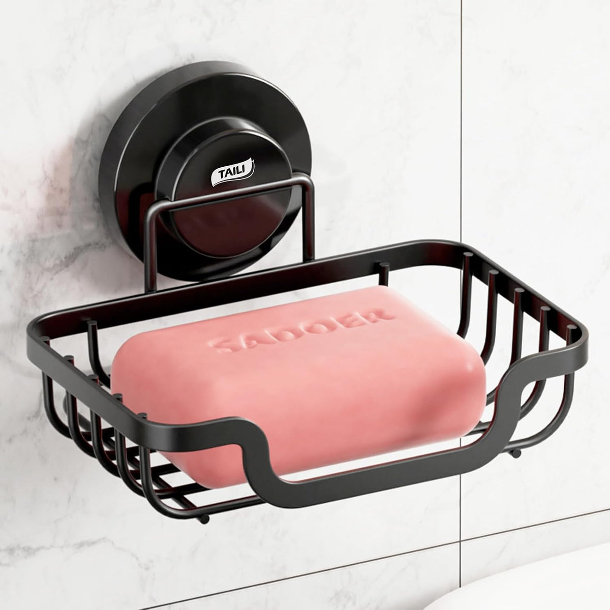 TAILI Soap Holder, Soap Dish, Suction Cup Bar Soap Holder,5.7" x 4.8" Black