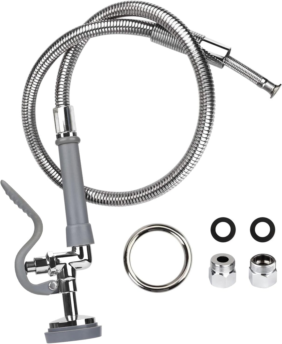 COOLWEST Commercial Pre-Rinse Hose with Sprayer 38 Inch Flexible Stainless Hose with Spray Valve Replacement Kit for Wall Mount Commercial Kitchen Sink Faucet(Grey)