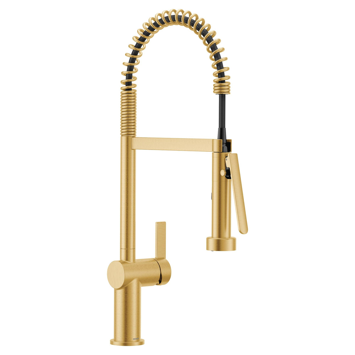 Moen CIA Brushed Gold Pre-Rinse Spring Kitchen Faucet with PowerBoost Pro, 7822BG