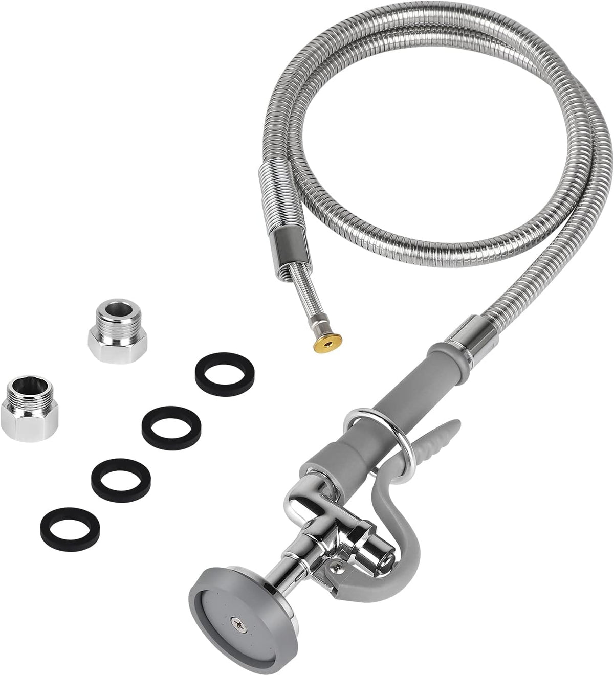 Spray Valve with Pre-Rinse Hose 45”Flexible Stainless Hose with High Pressure Pre Rinse Sprayer Nozzle Head Assembly Kit for Commercial Restaurant Industrial Kitchen Faucet