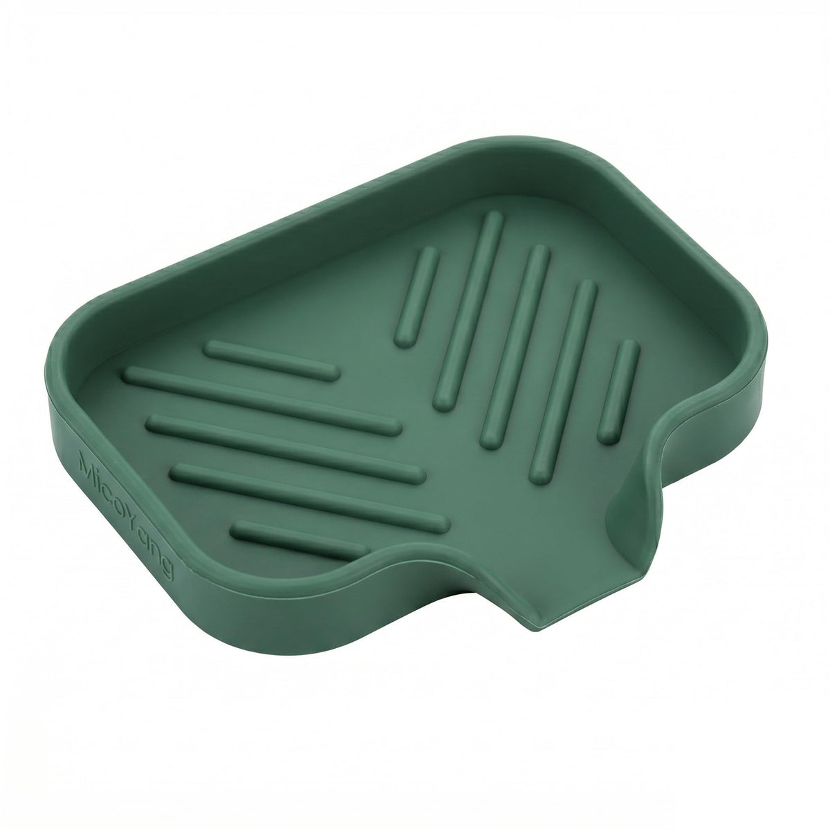 MicoYang Silicone Soap Dish with Drain Spout, Self-Draining Sink Organizer Tray for Bathroom and Kitchen, Sponges, Dispensers and Soap Holder, Non-Slip and Dishwasher Safe, Grey (Compact, 4.9"×3.2")
