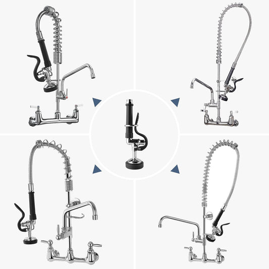 Pre Rinse Sprayer Commercial Sink Sprayer Head,1.42GPM Spray Valve Dish Nozzle with Ergonomic Handle, Faucet Parts for Commercial Kitchen Faucet,Chrome Finished（Black）