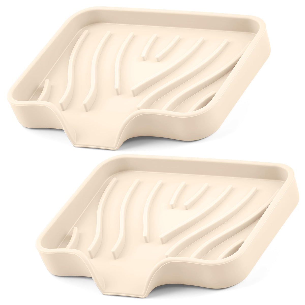 Silicone Soap Dish with Drain Spouts, Bar Soap Holder, Self-Draining Sink Organizer Kitchen Sponge Tray, Non-Slip Dispensers for Bathroom, Kitchen (Grey, 2 Short)