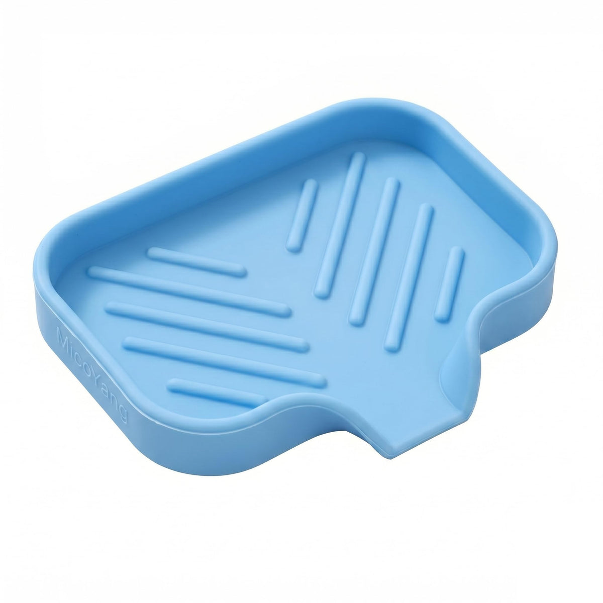 MicoYang Silicone Soap Dish with Drain Spout, Self-Draining Sink Organizer Tray for Bathroom and Kitchen, Sponges, Dispensers and Soap Holder, Non-Slip and Dishwasher Safe, Grey (Compact, 4.9"×3.2")
