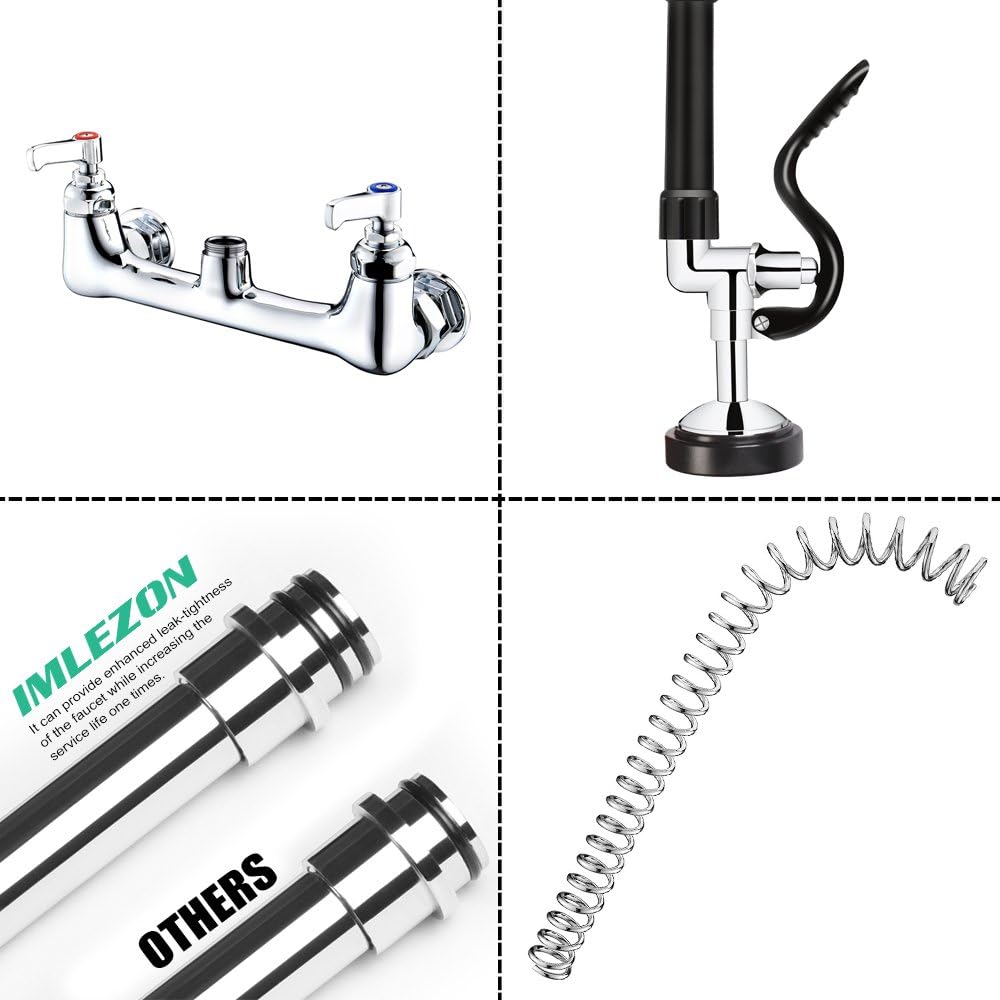 Commercial Sink Faucet with Sprayer 36 inch Commercial Faucet Pre Rinse Sprayer 8 inch Wall Mount Center with 12 inch Add on Spout