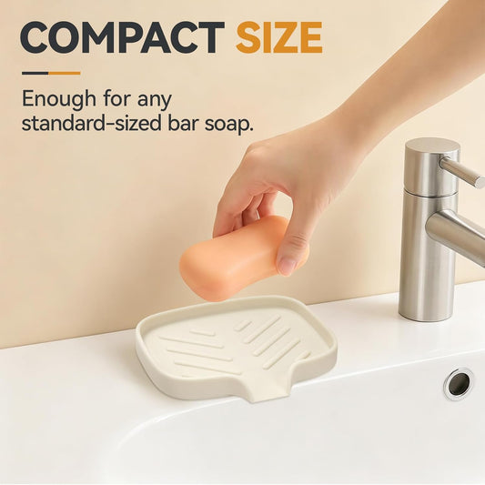 2PCS Silicone Soap Dish with Drain Spout for Shower Bathroom Kitchen