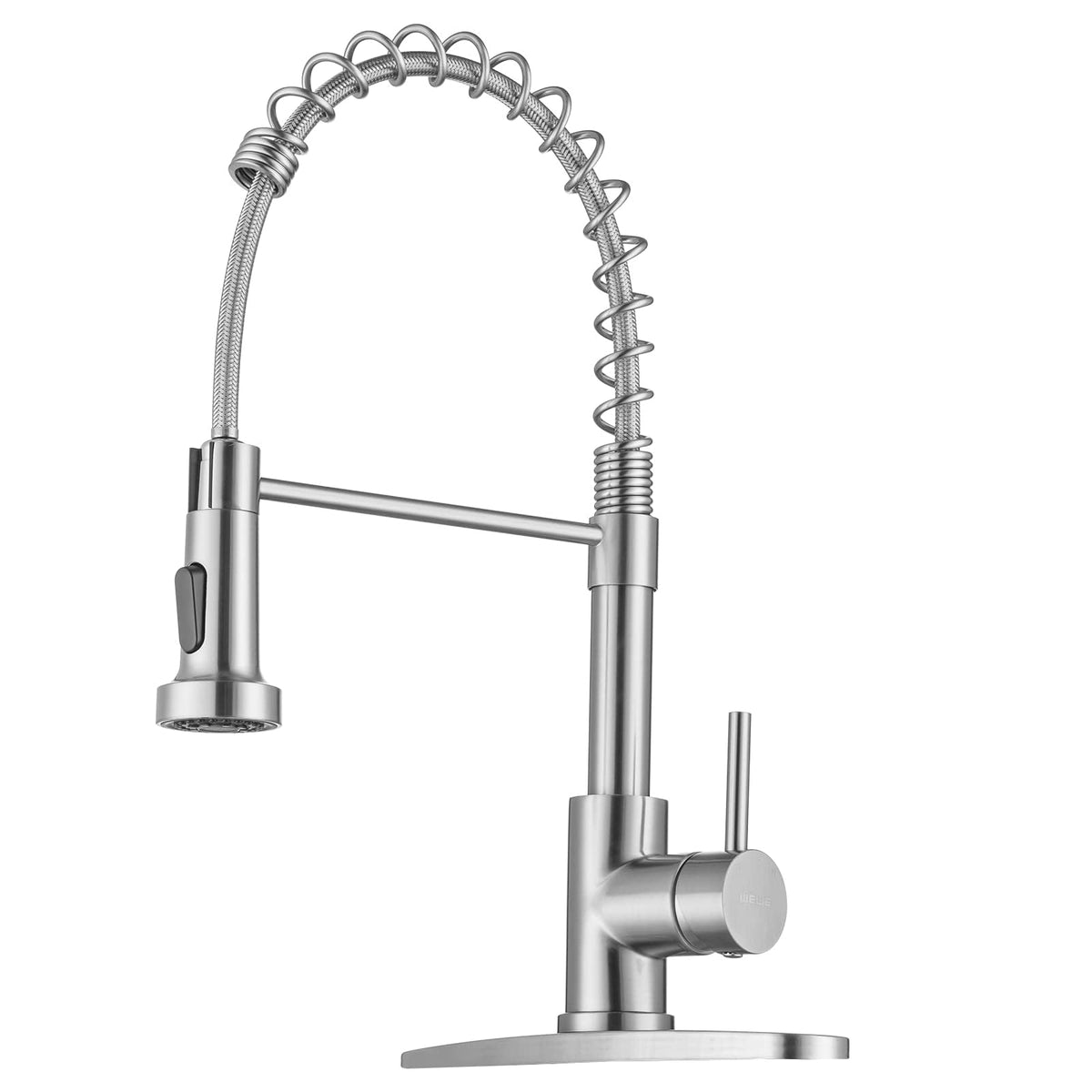 WEWE Pull-Down Kitchen Faucet, 3-Mode Sprayer, Brushed Nickel, High Arc