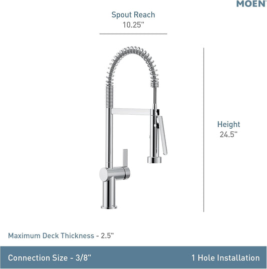Moen CIA Brushed Gold Pre-Rinse Spring Kitchen Faucet with PowerBoost Pro, 7822BG