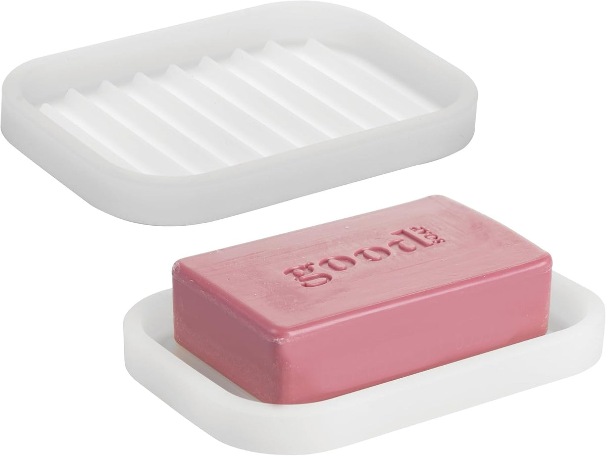iDesign Silicone Soap Dish, Gray, Rectangular, 5" x 3.5" x 5"