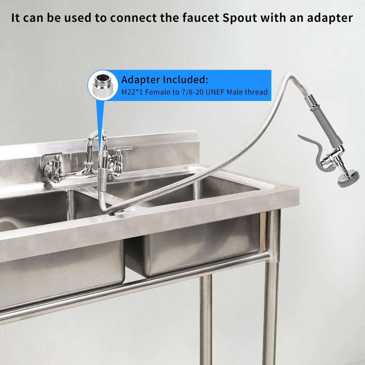 Spray Valve with Pre-Rinse Hose 45”Flexible Stainless Hose with High Pressure Pre Rinse Sprayer Nozzle Head Assembly Kit for Commercial Restaurant Industrial Kitchen Faucet