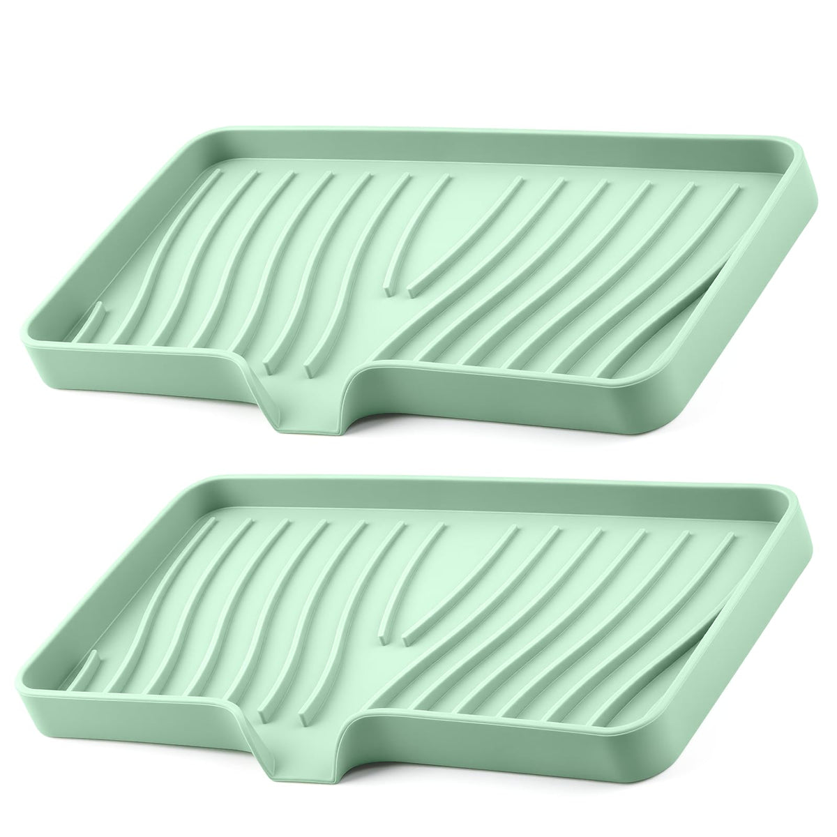 Silicone Soap Dish with Drain Spouts, Bar Soap Holder, Self-Draining Sink Organizer Kitchen Sponge Tray, Non-Slip Dispensers for Bathroom, Kitchen (Grey, 2 Short)