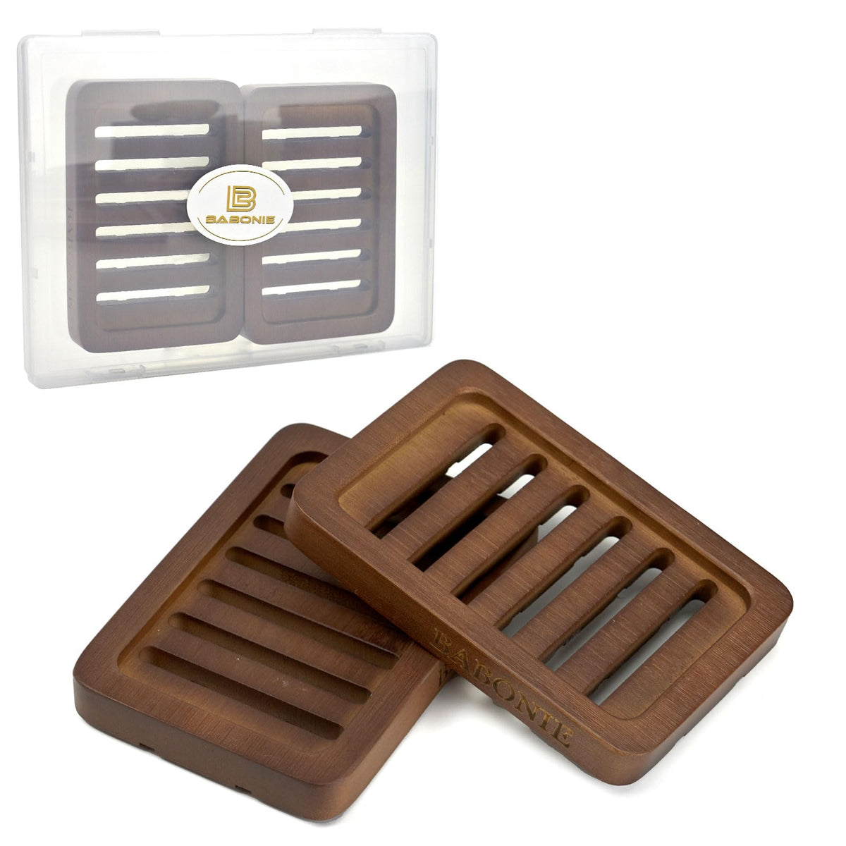 2 Pack FSC Bamboo Soap Dish, Slotted Self-Draining Bar Soap Holder