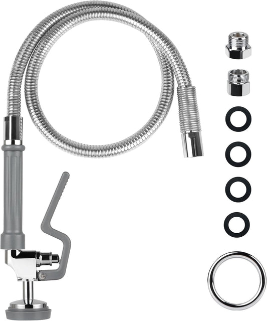 Commercial Sink Hose with Spray Valve 44" Stainless Steel Flexible Hose Pre Rinse Dish Sprayer for Industrial Restaurant Commercial Wall Mount Kitchen Faucet Replacement Parts, Gray