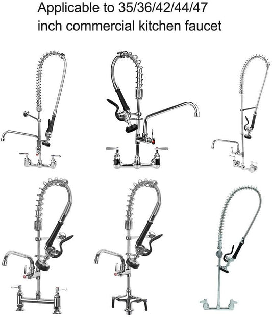 Pre-Rinse Hose with Spray Valve 44 Inch Flexible Stainless Hose with Sprayer Nozzle Head Replacement Kit for Commercial Kitchen Sink Faucet(Free Brass Adapter to Connect Add-on Swivel Spout)