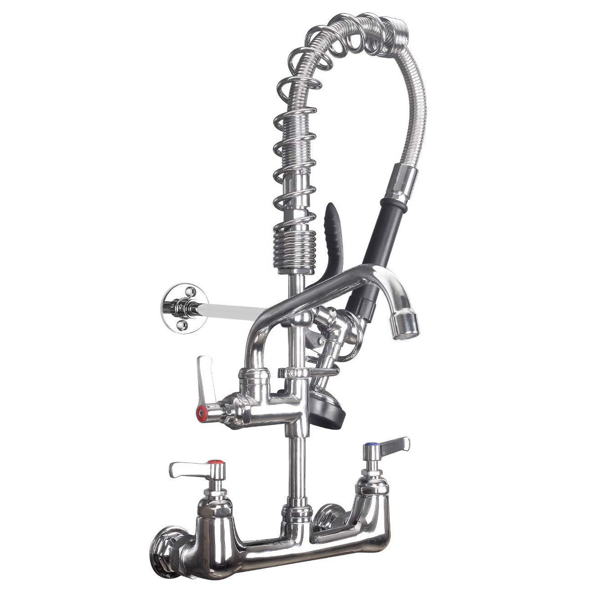 Commercial Sink Faucet with Sprayer for Kitchen: MSTJRY 47" Height Wall Mount Commercial Faucet with Sprayer Fit for 3 Compartment Sink - Polished Chrome 8" Center 12" Swing Spout Pre Rinse Assembly